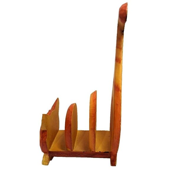 Wooden Orange Tabby Cat Painted Wood Folk Art Mail Letter/ Napkin Holder - Picture 5 of 7